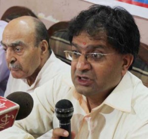 PK leaders at a press conference at Jammu on Friday. - Excelsior/Rakesh