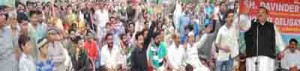 NC provincial president Devender Rana addressing a public meeting at Ashar on Wednesday.