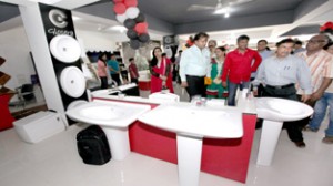 Visitors having glimpses of Sanitary wares at ‘Easy Home’ at Marble Market on Sunday. -Excelsior/Rakesh