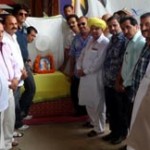 J&KISWA members while paying tributes to wrestler Dara Singh in Jammu on Saturday.