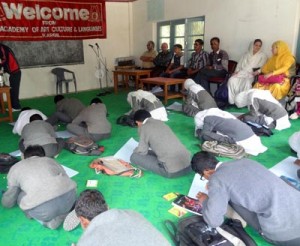 Children busy in making paintings during On Spot Music and Painting competition in Kargil.