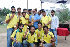 Winners of Cricket Tourney posing for photograph at Jammu on Friday.
