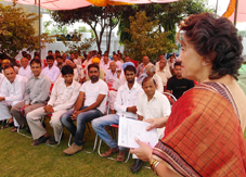MLC Rani Gargi Bloeria addressing a meeting at Vijaypur on Monday.