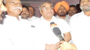 Pyara Singh interacting with media persons at Jammu on Monday.