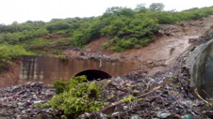 Tunnel number 16 on Jammu-Udhampur rail track blocked due to landslides on Tuesday. —Excelsior/Dipankar