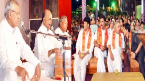 Minister of State for Planning, Dr Manohar Lal Sharma during Bhajan Sandhya at Udhampur on Sunday.