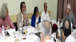 Governor N N Vohra chairing SMVD Shrine Board meeting at New Delhi on Wednesday.