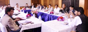 Minister for Tourism, Ghulam Ahmad Mir chairing a meeting at Sonamarg on Monday.