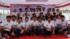 Students posing alongwith dignitaries at Srinagar on Thursday.