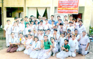 Players posing during 5th District Martial Art Championship organized by Freedom Society in Jammu.