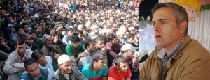 Chief Minister, Omar Abdullah addressing a public meeting at Tangdar, Kupwara on Wednesday.