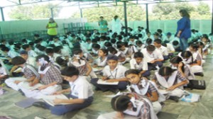 Students during Painting Competition organized by Career Abacus in Jammu.