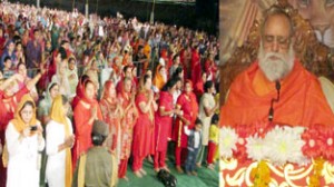 Brahm Rishi Kumar Swami Ji during a function at M.A. Stadium Jammu on Sunday. -Excelsior/Rakesh