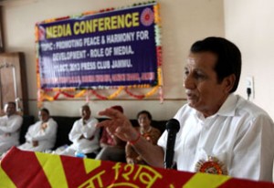 Former Minister R S Chib addressing a seminar at Jammu on Friday. -Excelsior/ Rakesh