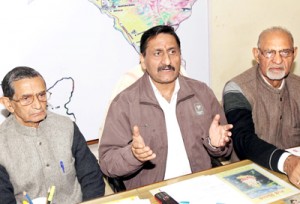 Joint Forum leaders at a press conference at Jammu on Wednesday. -Excelsior/Rakesh