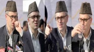 Chief Minister Omar Abdullah captured in different moods at a press conference on the opening of Durbar Move offices at Civil Secretariat in Jammu on Monday. —Excelsior/Rakesh