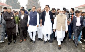 Parliamentary Sub-Committee members meeting Kashmiri Pandits in Vessu in South Kashmir’s Kulgam district to listen to their demands, on Tuesday. -Excelsior/ Sajad Dar