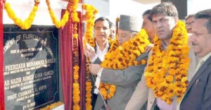 Minister for Floriculture, Peerzada Mohammad Sayeed and Minister of State for Floriculture Nazir Ahmad Gurezi inaugurating leisure park at Paloura on Wednesday.
