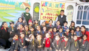 Winners of various events during celebration of Annual Sports Day at Apple Kids School.