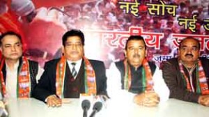 BJP leaders at a press conference at Jammu on Tuesday. —Excelsior/Rakesh
