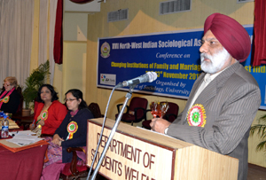JU VC Prof M P S Ishar delivering inaugural address in NWISA Conference at JU on Friday.