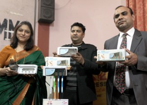 Arun Jandial launching UV Toothbrush Sanitizers at Jammu on Wednesday. -Excelsior/Rakesh