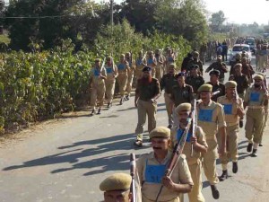 Trainees taking out route march in Kathua on Thursday. -Excelsior/Madan