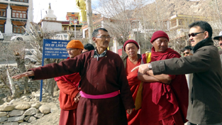 CEC Leh Rigzin Spalbar inspecting developmental works at Likir Monastery on Monday.