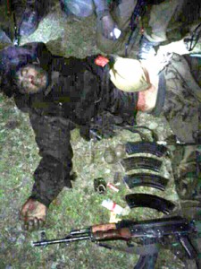 Body of the militant killed in an encounter at Lolab forests in Kupwara on Tuesday. -Excelsior/Abid Nabi