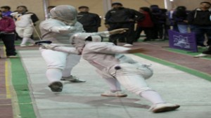 Fencers in action during 24th Senior National Fencing Championship at Indoor Complex in MA Stadium on Saturday. 	—Excelsior/Rakesh