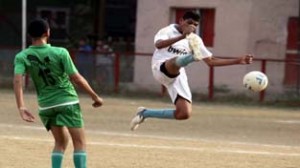 Players in action during a football match at GGM Science College ground on Wednesday.      -Excelsior/ Rakesh