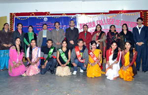Students posing alongwith dignitaries during Display Your Talent Programme at Dogra College of Education.