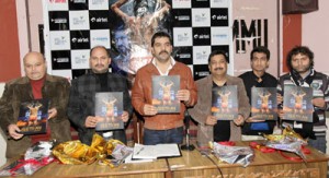Artists launching music of Dogri film ‘Geetiyan’ at Press Club on Saturday.-Excelsior/Rakesh