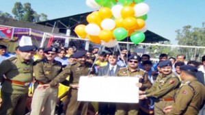 DIG Jammu-Kathua range Shakeel Beig alongwith SSP Mohan Lal and other senior police officers inaugurating Range Police Volleyball Friendship Cup at Sports Stadium, Kathua on Wednesday.