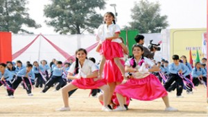 The students of Heritage School performing a cultural item on the eve of Sports Day on Sunday.