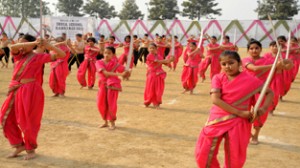 Children presenting cultural item during Annual Sports Day celebrations by Heritage School on Sunday.
