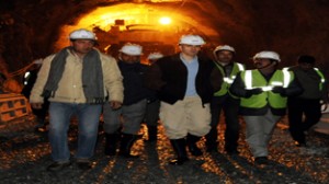 Chief Minister Omar Abdullah inspecting work on Kishanganga Hydro Electric Project at Bandipora on Monday.