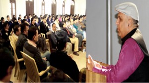 Addl. Secy School Education R A Inquallabi addressing the participants of a symposium on Right to Education at Jammu on Saturday.