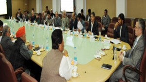 Chief Minister Omar Abdullah chairing governing body meeting of MMJHS at Jammu on Friday.