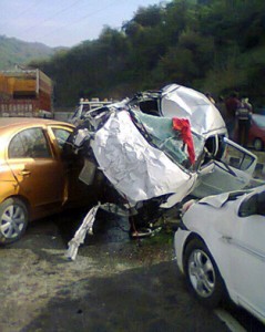 Wreckage of ill-fated vehicles.