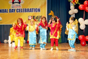 Children performing cultural item during Annual Day at DRS Kids, Bantalab in Jammu.