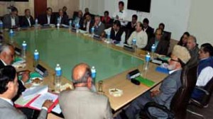 Minister for Rural Development, Ali Mohammad Sagar chairing meeting at Jammu on Tuesday.