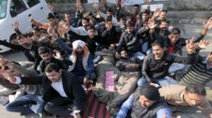 Shortlisted Warden candidates and PYC leaders sitting on hunger strike at Press Club, Jammu on Friday. —Excelsior/Rakesh