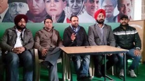 PYC president Shahnawaz Choudhary and others addressing a press conference at Jammu on Sunday.