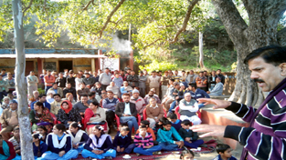 MLA Ramnagar, Harshdev Singh addressing a gathering at Udhampur on Friday.