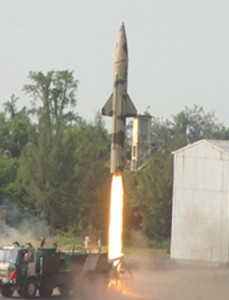 Prithvi Missile being launched from Chandipur Range on Tuesday.