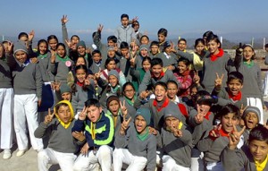 Participants of Mathematics Quiz Competition posing for a group photograph alongwith dignitaries at Suderbani.