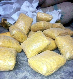 Contraband seized from PoK truck in Baramulla on Friday. -Excelsior/Aabid Nabi