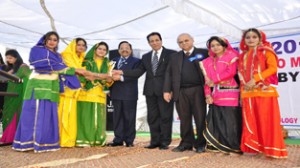 Winners of cultural dance event posing alongwith the dignitaries during ‘Drishti 2014’ on Saturday.