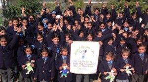 Students of Lawrence Public School celebrating National Girl Child Day in Jammu on Friday.